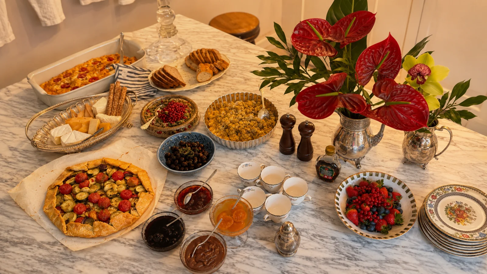 Çiçekler ve sofra hazırlığı